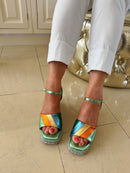 Redz Wedge Rainbow Metallic Sandal -Green Multi TSW300-6