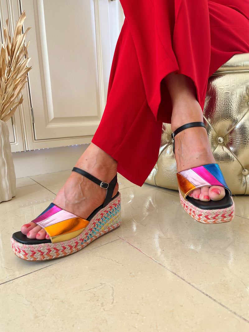 Redz Rainbow Metallic Wedge Sandal - Black Multi TSW300-6