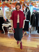Cassidy Faux Fur Button Cape - Maroon
