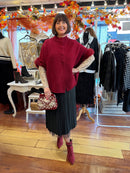 Cassidy Faux Fur Button Cape - Maroon