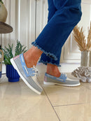 Heavenly Feet 'Shelly' Grey/Blue Deck Shoe