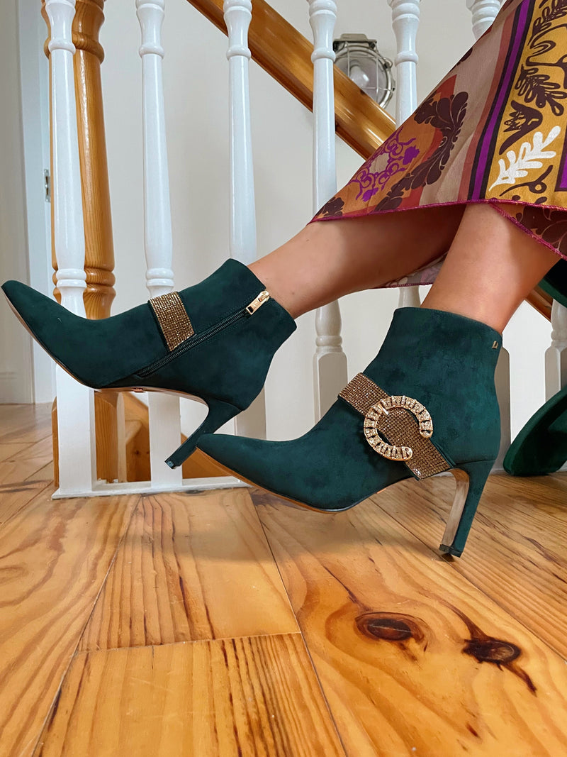 Una Healy "Anytime Oasis Buckle " Ankle Boot Emerald Suede