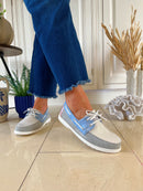 Heavenly Feet 'Shelly' Grey/Blue Deck Shoe
