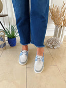 Heavenly Feet 'Shelly' Grey/Blue Deck Shoe