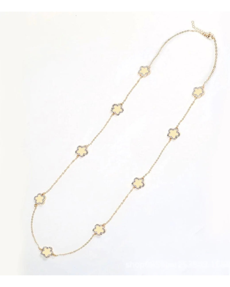 Celine Gold Petal & Diamante Long Necklace - Gold