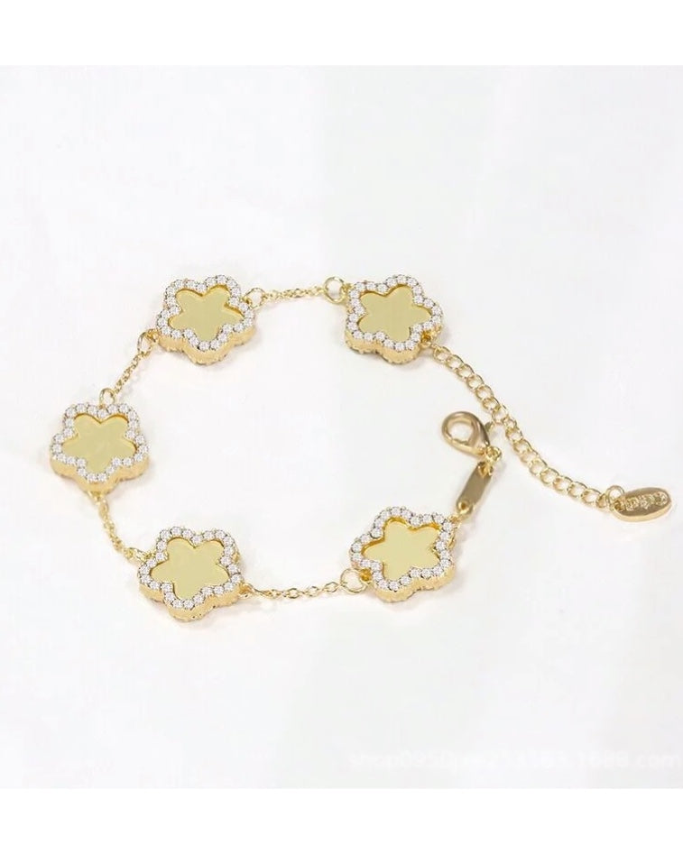 Celine Gold Petal & Diamante Bracelet - Gold