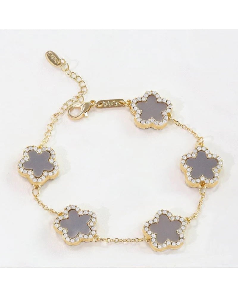Celine Grey Petal & Diamante Bracelet Gold