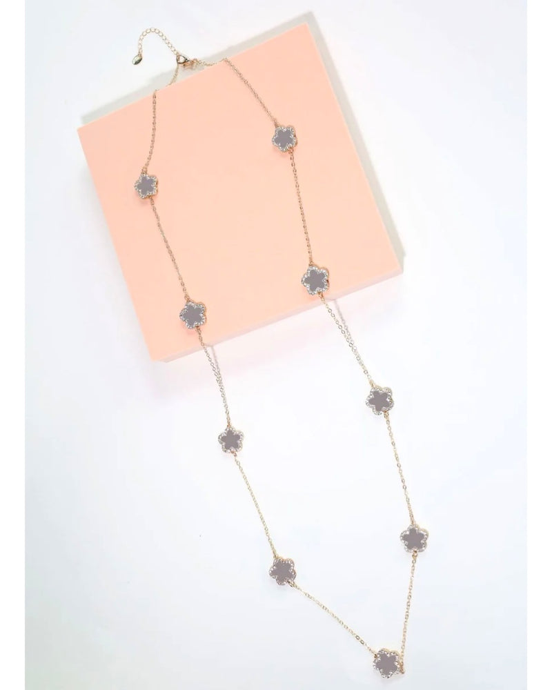 Celine Grey Petal & Diamante Long Necklace