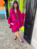 Menbur 24359 Crushed Velvet Magenta Sandal With Jewel Heel