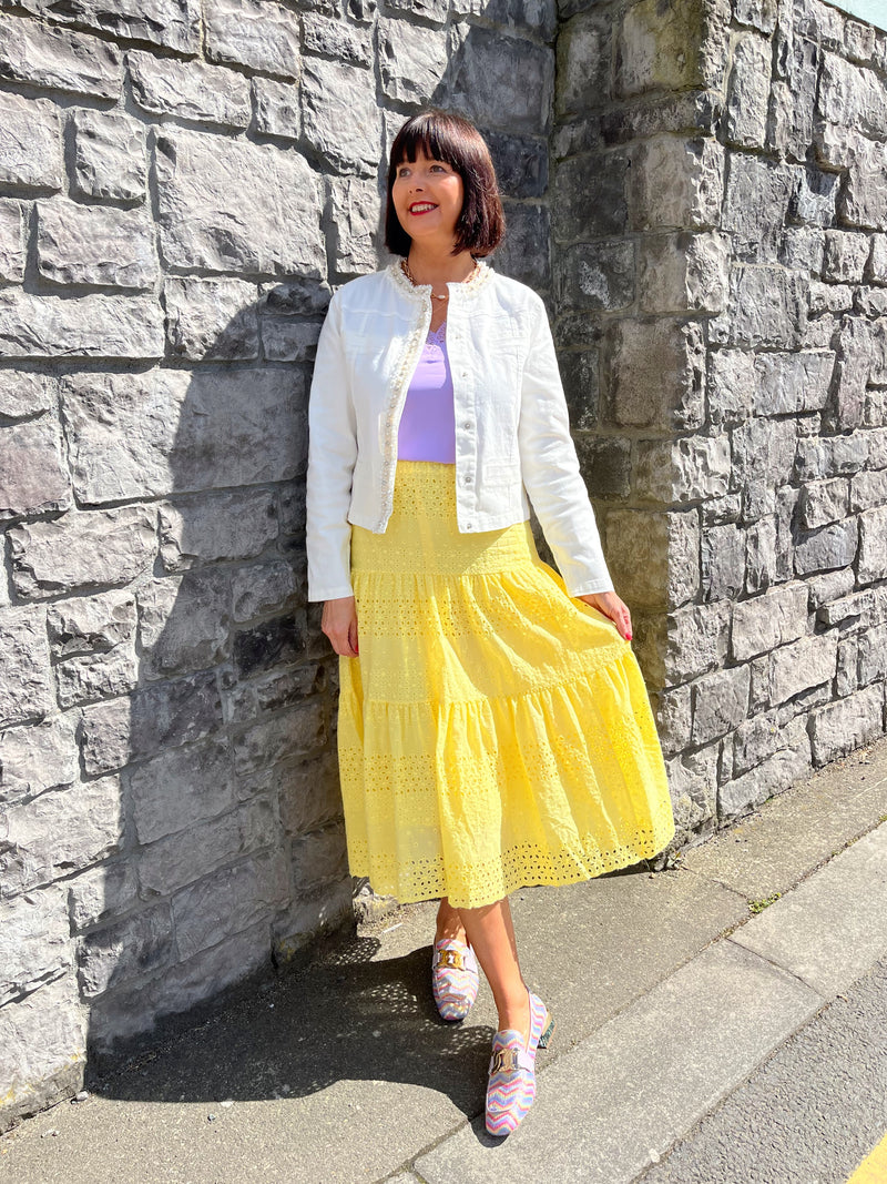 Freya Embroidery Skirt - Lemon