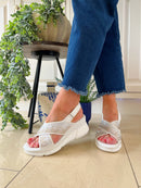 Redz Diamanté Wedge Sandal White 3J8713-9