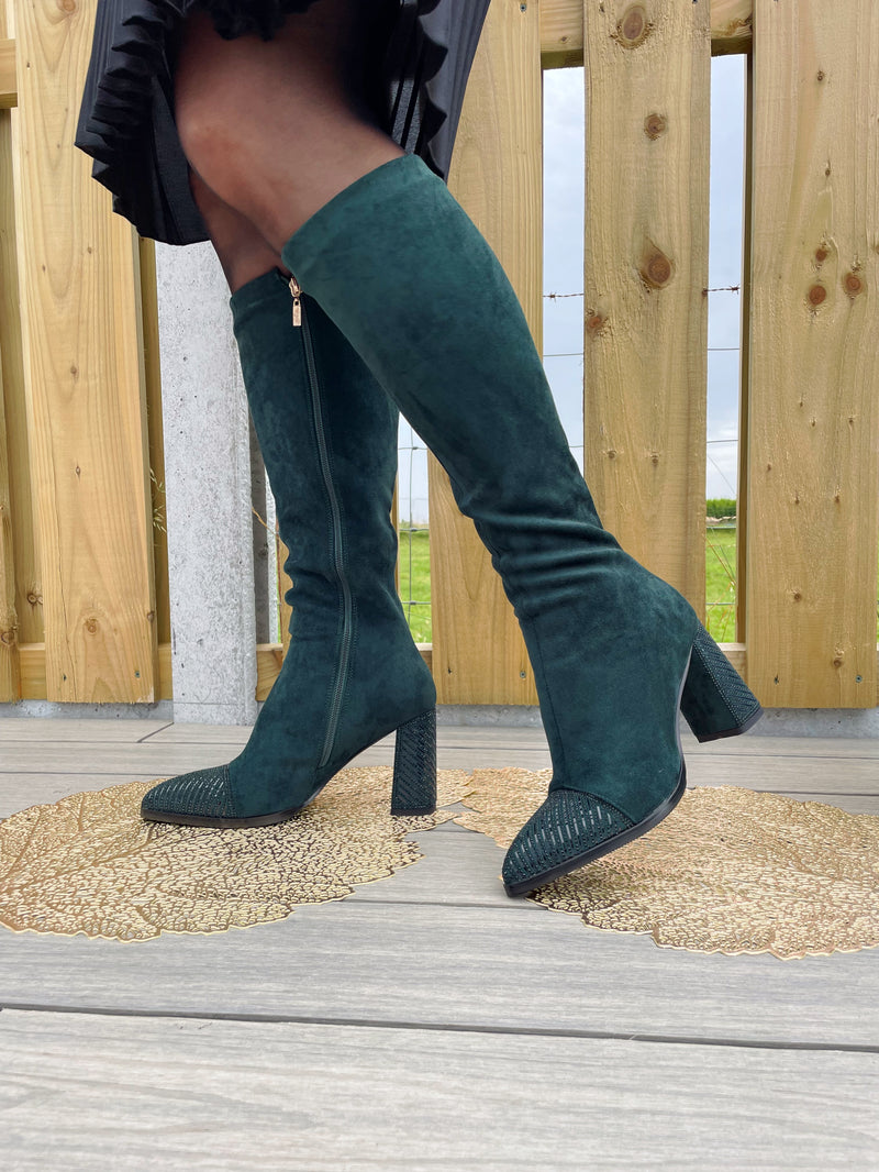 Kate Appleby Edgware Art Deco Crystal Knee High Boots - Emerald