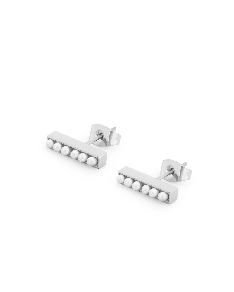 Tipperary Crystal Silver Pearl Bar Earrings 160408