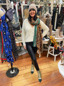 Thika Leopard & Stripe Scarf - Green