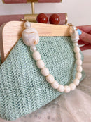 Drew Straw Bag With Pearl & Enamel Handle - Sage Green