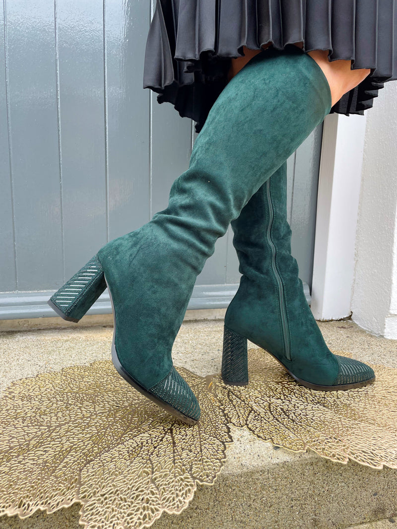 Kate Appleby Edgware Art Deco Crystal Knee High Boots - Emerald