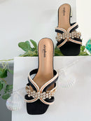 Stephan Woven Crystal Mules - Black QQ-223