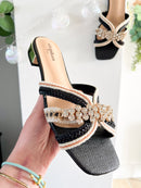 Stephan Woven Crystal Mules - Black QQ-223