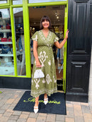 Darla Gold & Cream Print Dress - Olive Green