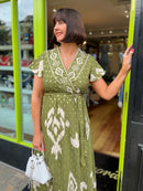 Darla Gold & Cream Print Dress - Olive Green
