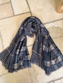Eddison Tartan & Houndstooth Printed Scarf - Grey & Black