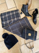 Eddison Tartan & Houndstooth Printed Scarf - Grey & Black