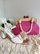 Dancing Matilda Printed Sandal With Flower Applique 023 - White & Soft Pink