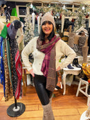 Eddison Tartan & Houndstooth Printed Scarf - Purple & Brown