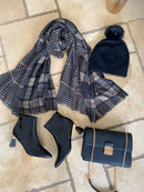 Eddison Tartan & Houndstooth Printed Scarf - Grey & Black