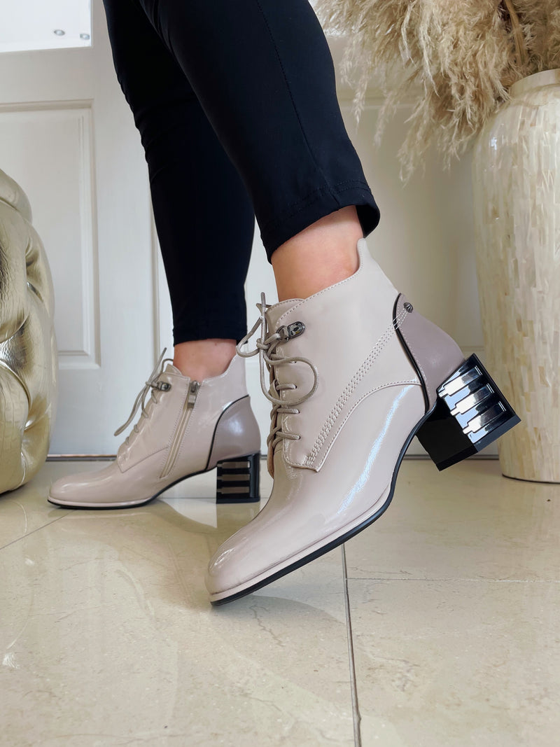 Redz Lace Up Beige Ankle Boot H1002