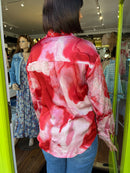 Gayle Diamante Embellished & Print Shirt - Red & Pink