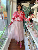 Gayle Diamante Embellished & Print Shirt - Red & Pink