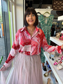 Gayle Diamante Embellished & Print Shirt - Red & Pink