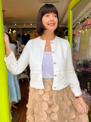 Talia Crochet Trim & Pearl Button Cardi  - Cream