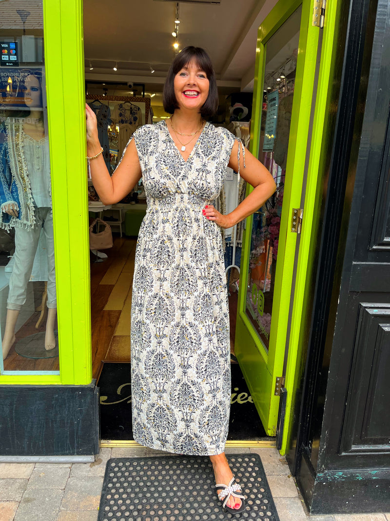 Magic Gold Speckle Black & Grey Maxi Dress