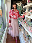 Gayle Diamante Embellished & Print Shirt - Red & Pink