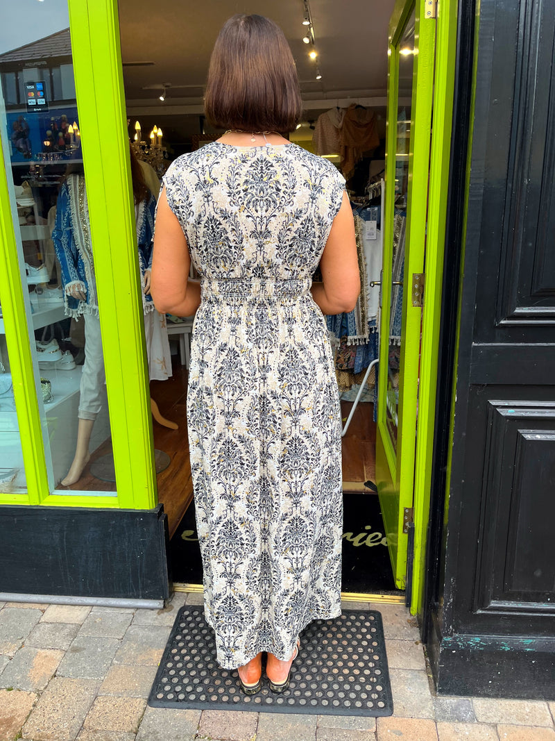 Magic Gold Speckle Black & Grey Maxi Dress