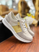 Patrizio Italiano Biella Lemon Stripe Trainer - Beige, Taupe & Lemon