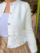 Talia Crochet Trim & Pearl Button Cardi  - Cream