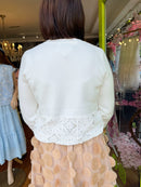Talia Crochet Trim & Pearl Button Cardi  - Cream