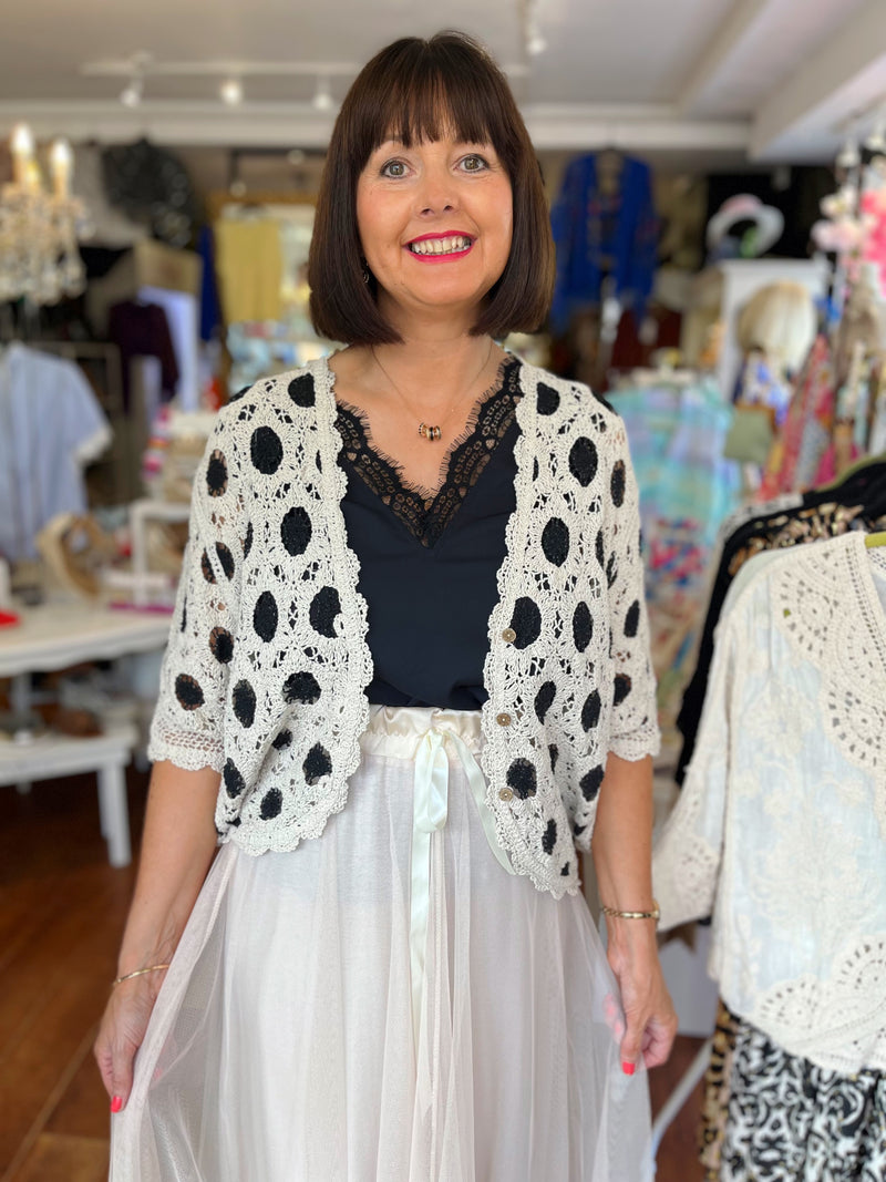 Tyla Crochet Cape Cardi - Black & Cream