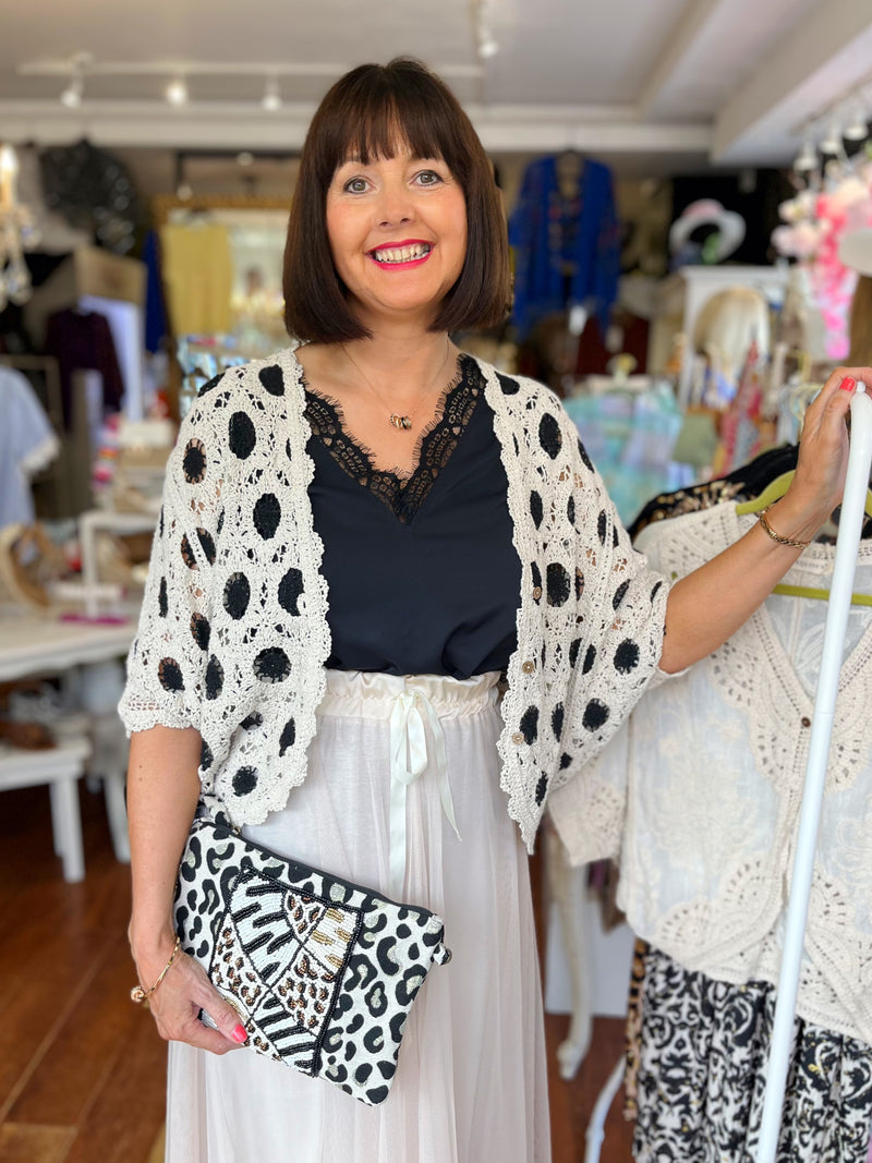 Tyla Crochet Cape Cardi - Black & Cream