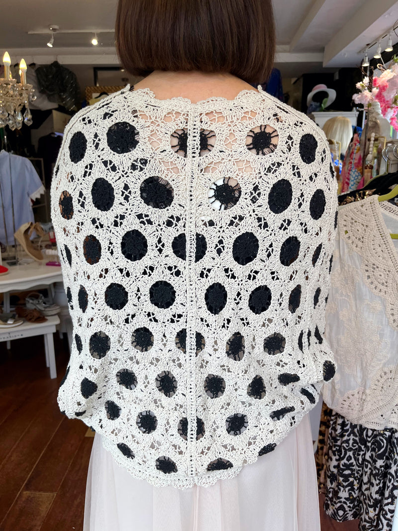 Tyla Crochet Cape Cardi - Black & Cream