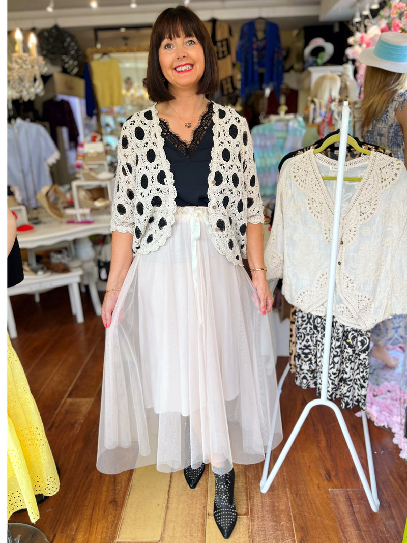 Tyla Crochet Cape Cardi - Black & Cream