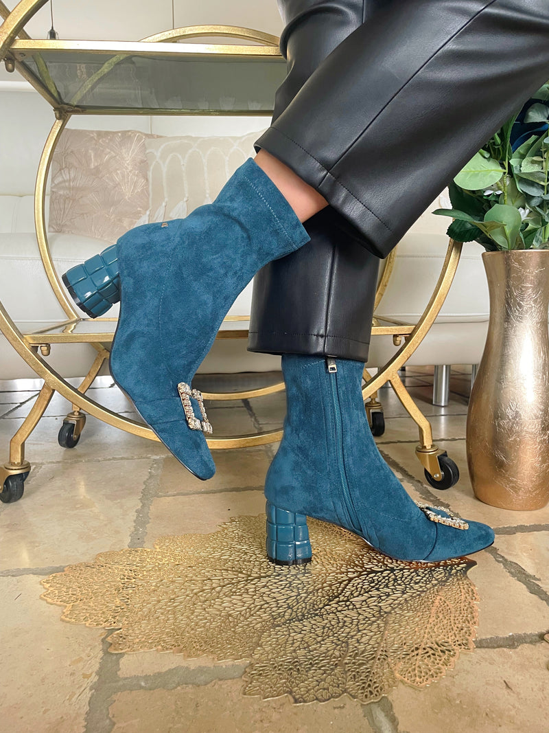 Una Healy "Jaded Lagoon" Ankle Sock Boot Blue Suede