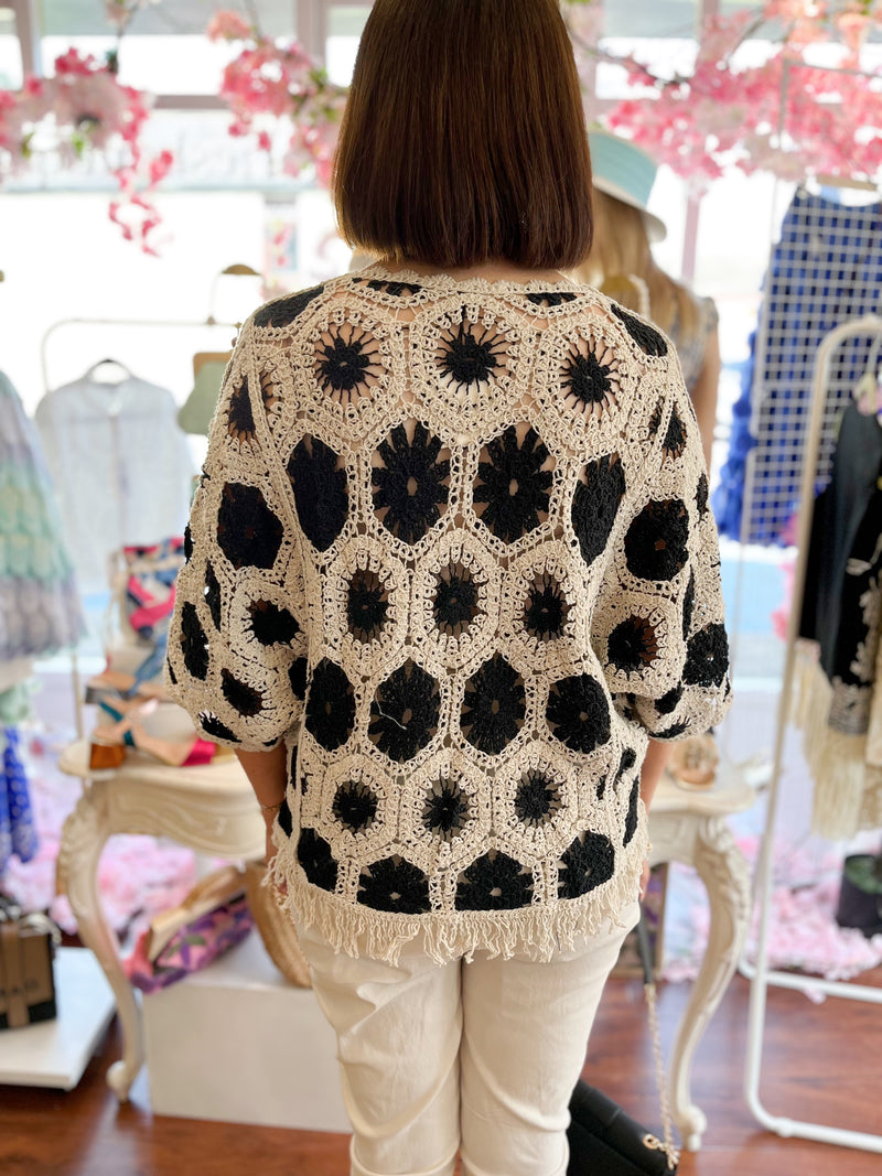 Monia Crochet & Tassel Knit Jumper - Black & Cream
