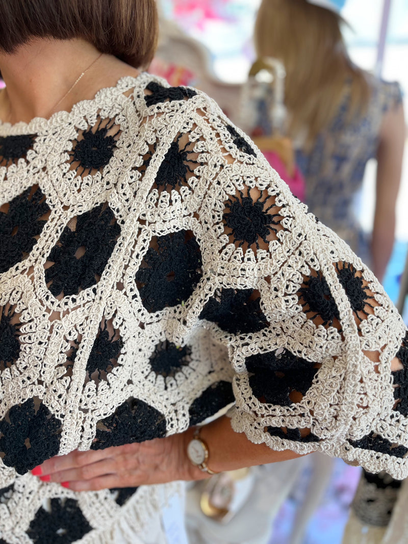 Monia Crochet & Tassel Knit Jumper - Black & Cream