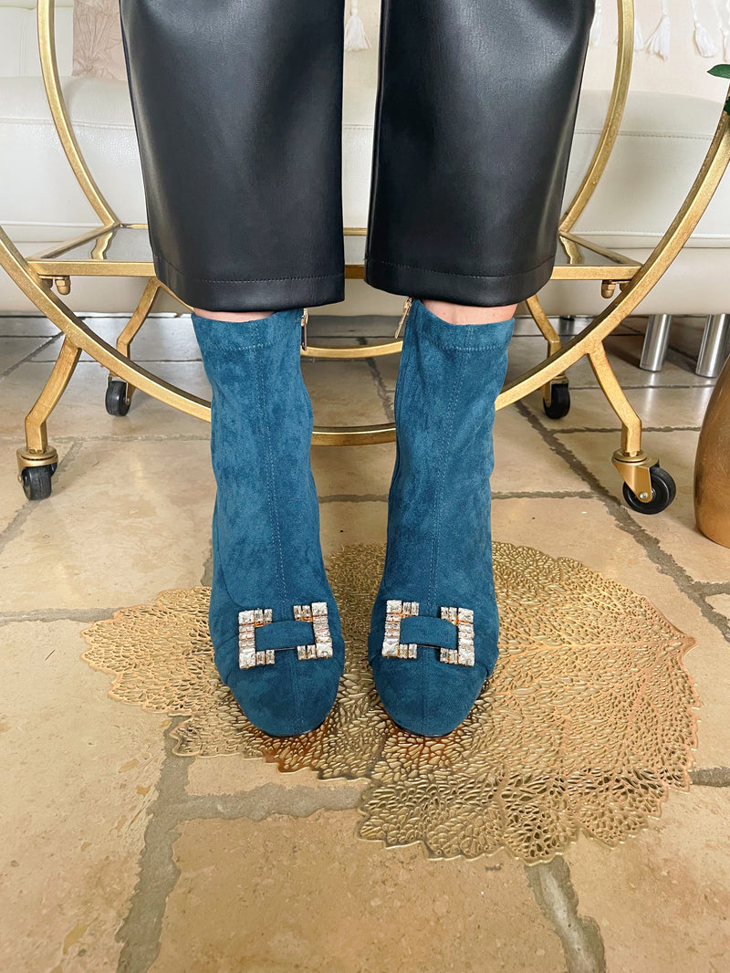 Una Healy "Jaded Lagoon" Ankle Sock Boot Blue Suede