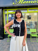 Lexi Floral Applique Pearl Button Waistcoat - Black