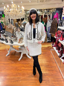 Janet Co-Ord Tweed Knitted Jacket & Skirt Set - Cream with Black & Gold